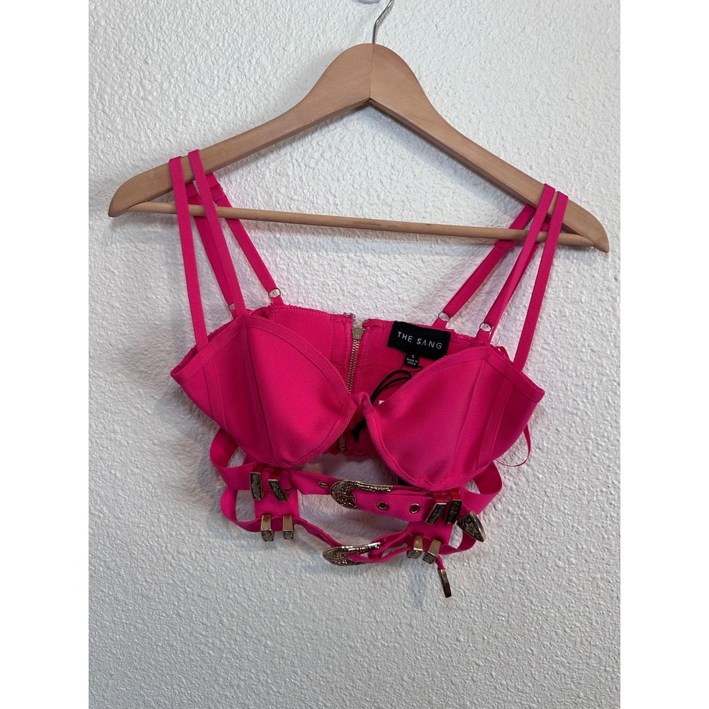Hot Pink Bandage Bustier Crop Top Western‎ Buckles Festival Wear Small NWT